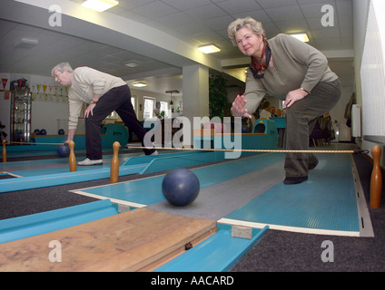 woman playing bowling Stock Photo