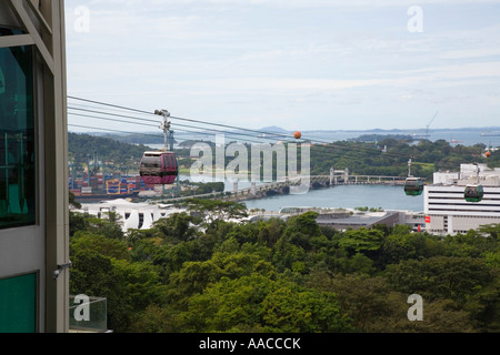 Sentosa island cable car and road bridge across Keppel Channel from Mount Faber'Jewel Box station' Central Region Singapore Stock Photo