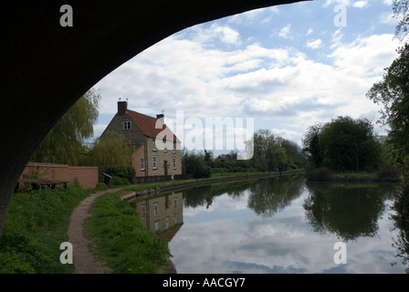 The Grand Union canal in Milton Keynes bridge Linford Park wood Stock Photo