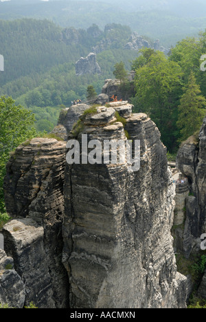 Bastei Group with Rock Castle, Neurathen, Saxon Switzerland, Saxony, Germany Stock Photo