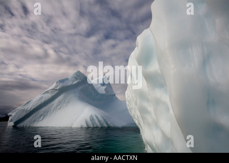 Greenland Nanortalik Icebergs floating along western coast near Ilukasik Island on summer evening Stock Photo