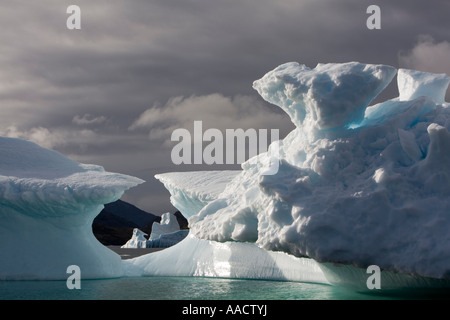 Greenland Nanortalik Icebergs floating along western coast near Ilukasik Island on summer evening Stock Photo