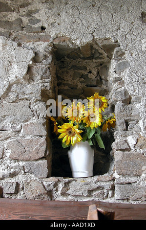 vase of flowers in a niche /alcove in the wall Stock Photo