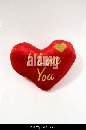 Red silk heart cushion Stock Photo