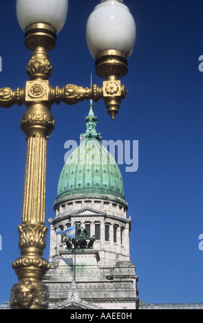 Street lamp and Congress building, Buenos Aires, Argentina