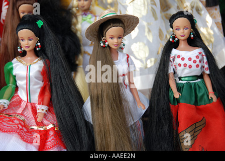 Three Barbie Dolls Displayed in a Shop Stock Photo