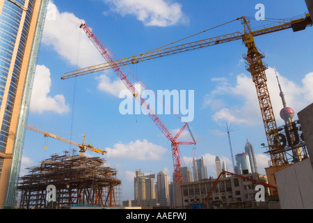 Crane on construction site in Pudong area, Shanghai, China Stock Photo
