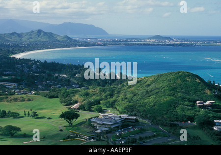 Mid Pacific Country Club in foreground, Kailua Oahu Hawaii Stock Photo