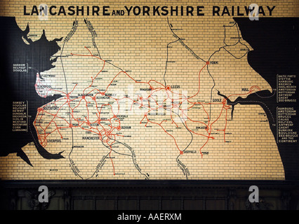 Lancashire and Yorkshire Railway map, Victoria Station, interior wall, Long Millgate, Manchester, UK Stock Photo