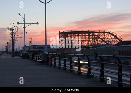 Southport Merseyside uk pleasure beach at dawn  Sunrise & Big Dipper Stock Photo