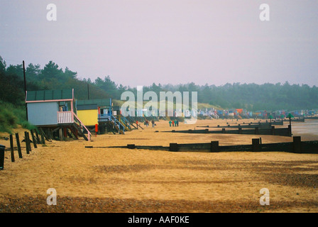 English Beach with colorful changing huts Stock Photo
