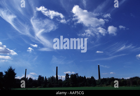 Landschafspark Duisburg Nord with towers and clouds Stock Photo