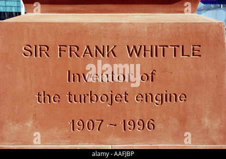 Inscription on Sir Frank Whittle statue, Millennium Place, Coventry, West Midlands, England, UK Stock Photo