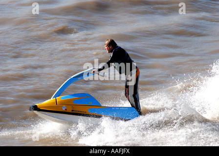Man on jet ski on sea, Weston super Mare, Somerset, England, UK Stock Photo
