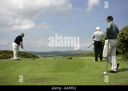 Golfers about to Tee off at Scrabo Golf Club Newtownards County Down Northern Ireland Stock Photo