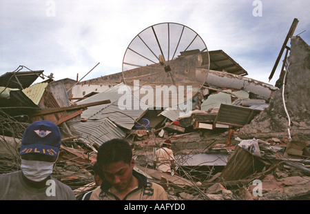The Nias earthquake struck 28 March 2005 and destroyed 95% of the town, claimed 850 lives and destroyed 13,000 homes. Stock Photo