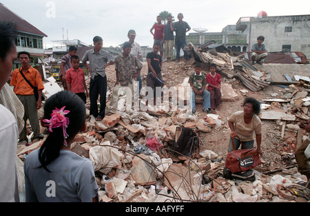 The Nias earthquake struck 28 March 2005 and destroyed 95% of the town, claimed 850 lives and destroyed 13,000 homes. Stock Photo