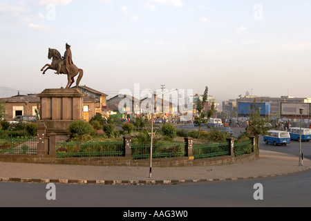 Statue of Emperor Menelik on a horse erected following victory over Italians at Adwa in 1896 Addis Ababa Ethiopia Africa Stock Photo