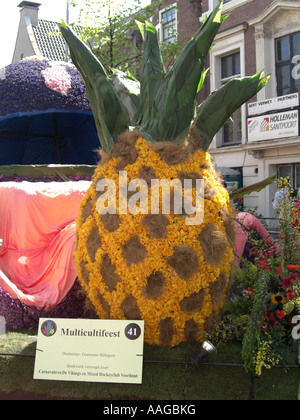 Float in Haarlem Bloemencorso flower parade pineapple The Netherlands 2007 Stock Photo