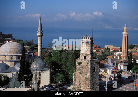 Pasa Camii Mosque Clock Tower Yivili Minaret Antalya Turkish Riviera Turkey Stock Photo