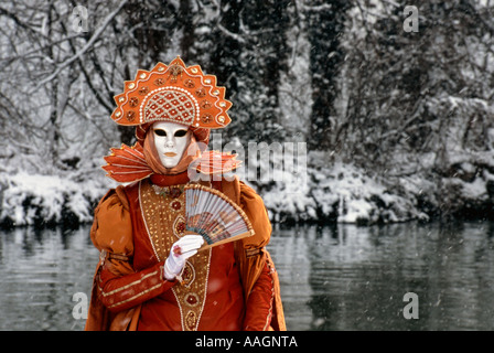 Masked costume Venetian carnival Annecy Haute Savoie Rhone-Alpes France Stock Photo