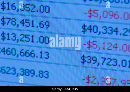 closeup of spreadsheet data on computer screen Stock Photo
