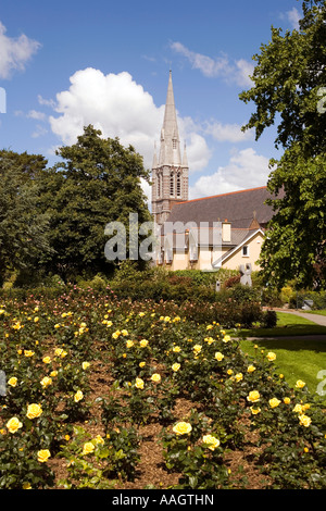 Ireland County Kerry Tralee Park Rose Garden and St Johns Catholic Church Stock Photo
