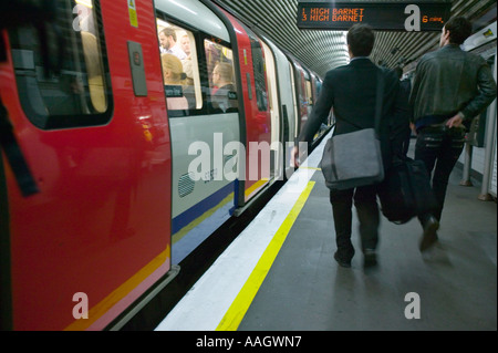 tube train at a London underground station Stock Photo