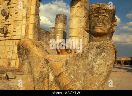 Mexico Yucatan Chichen Itza Statue of Chac Mool the Mayan rain god Temple of Warriors Stock Photo