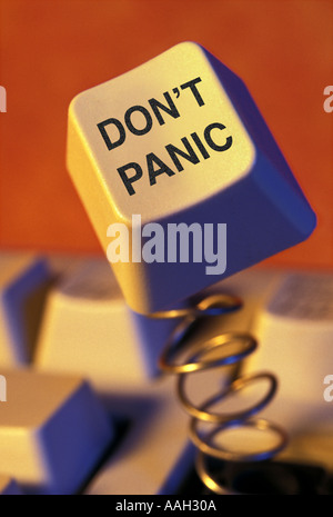 computer keyboard with Don t Panic key sprung up Stock Photo
