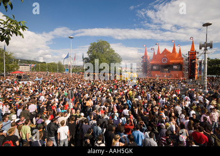 ravers dancing Love Mobile Street Parade Zurich Canton Zurich Switzerland Stock Photo