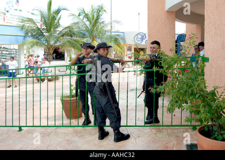 Armed guards at cruise ship docks in Cozumel Mexico Stock Photo