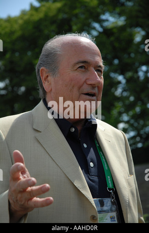 Joseph 'Sepp' Blatter President of Fifa speaks to the press during the 2006 World Cup in Berlin, Germany. Stock Photo