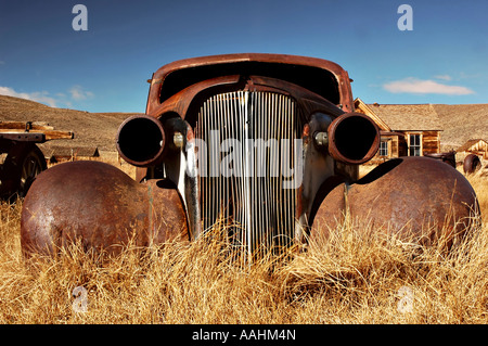 Car abandoned in the 1930's in the ghost town of Bodie, California Stock Photo