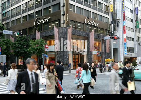 JPN Japan Tokyo Ginza elegant shopping and entertainments district Cartier store on Chuo Dori Street Stock Photo
