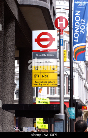 London bus stop and timetable with number 4 bus to Archway, North ...