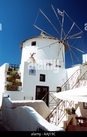 Windmill Thira Santorini Aegean Sea Greece Europe Stock Photo