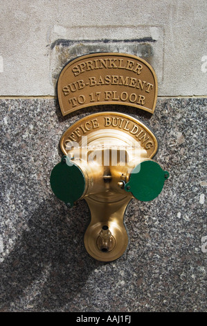 Skyscraper fire fighting sprinkler system outlet New York city USA Stock Photo