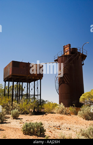 Water Towers Beresford Bore Historic Railway Siding Old Ghan Railway Oodnadatta Track near William Creek Outback South Australia Stock Photo