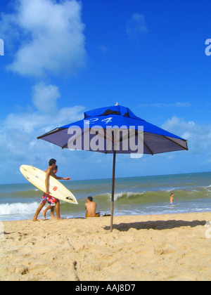 Beach life on Praia do Ponta Negra beach in Natal Brazil Stock Photo