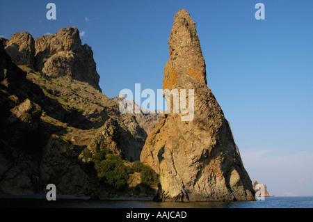 Crimea, Kurortne, boats excursion to the rock formation of Karadag Stock Photo