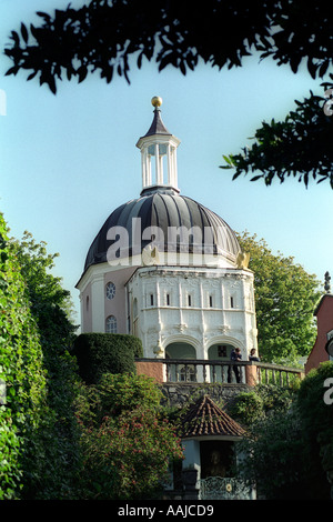 Domed building in the Italianate village designed by architect Clough Williams Ellis of Portmeirion Gwynedd Wales UK Stock Photo