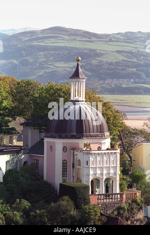 Domed building in the Italianate village designed by architect Clough Williams Ellis of Portmeirion Gwynedd Wales UK Stock Photo