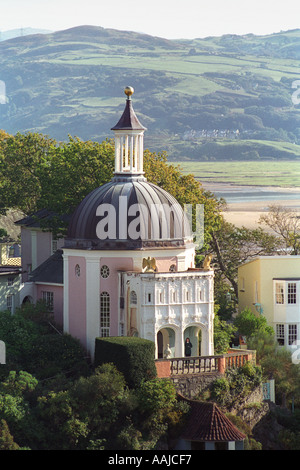 Domed building in the Italianate village designed by architect Clough Williams Ellis of Portmeirion Gwynedd Wales UK Stock Photo