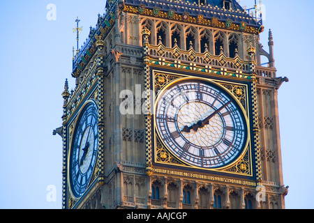 Close up view of Big Ben clock face summer evening London 08:12 architect Charles Barry Stock Photo