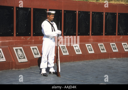 Guard at Monumento a los Caídos en Malvinas / Falklands War memorial, Plaza San Martin, Retiro, Buenos Aires, Argentina Stock Photo