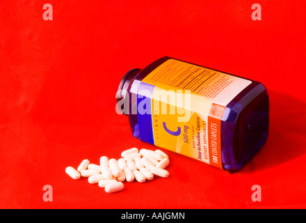 Extreme Closeup of Bottle of Vitamin C Tablets, Health and Nutrition Stock Photo