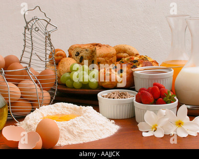 breakfast and bread preparation ingredients Stock Photo