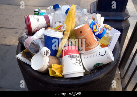 Overflowing rubbish bin, London England UK Stock Photo