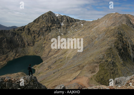 Snowdon summit viewed from Crib Goch Stock Photo